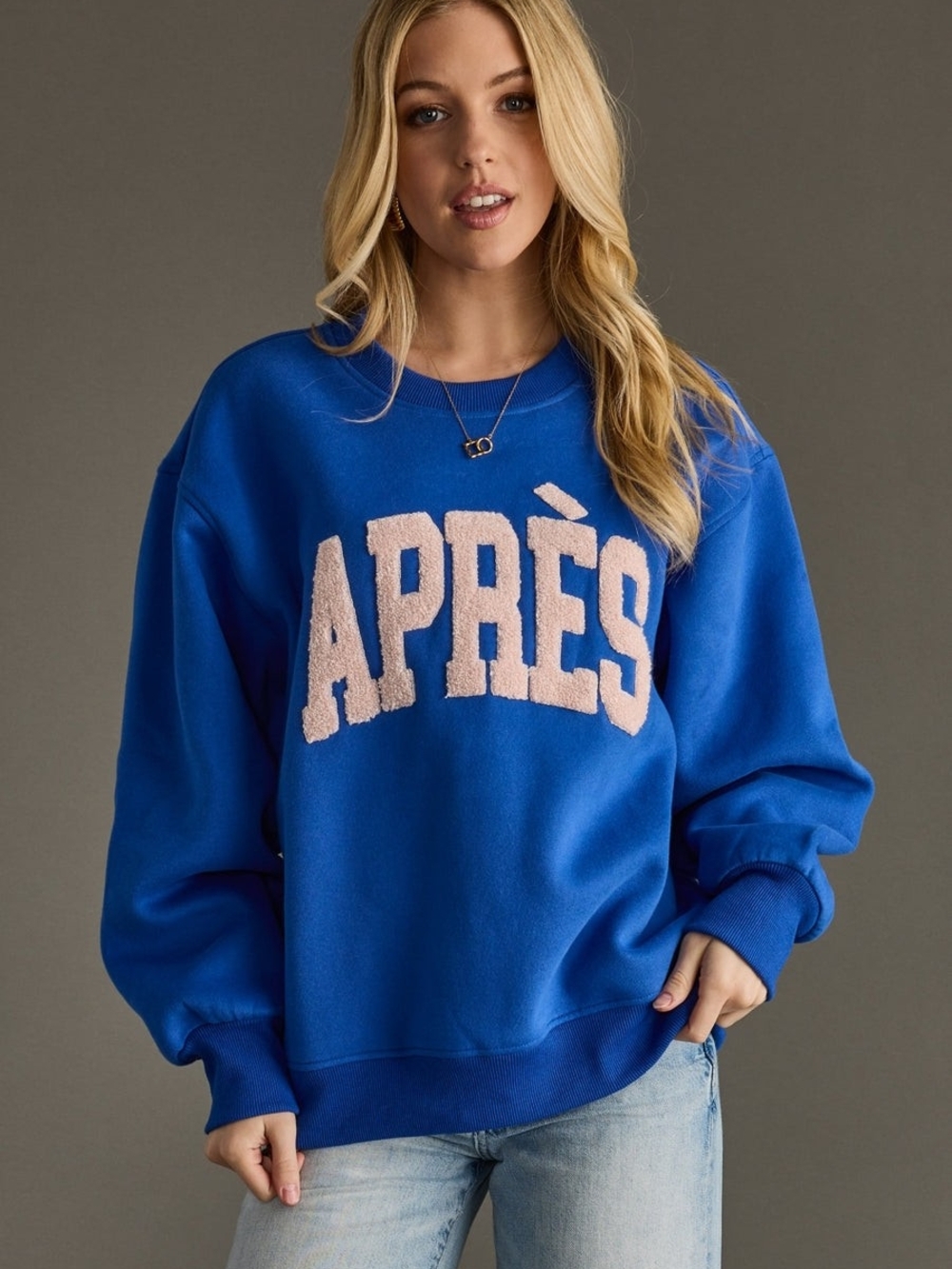 Panache Royal Blue Sweatshirt with Pink Chenille 'APRÈS'